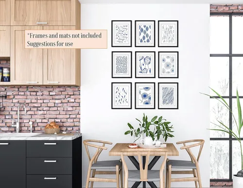 Vista 4 de Mid Century Modern Wall Art Prints - Botanical Abstract Pattern Wall Decor - Collage Set of 9 – 5x7 - Unframed (Blue)