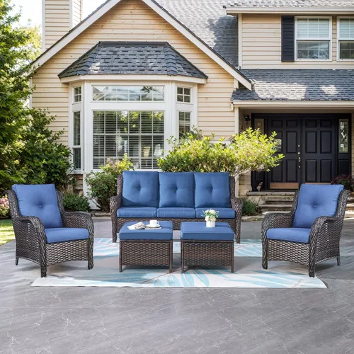 Vista 46 de Belord Mesa auxiliar pequeña para exteriores, mesa de mimbre de vidrio templado, mesa de centro impermeable para patio, mesa auxiliar de ratán