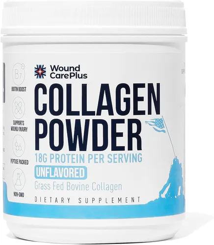 Wound Care Plus - Péptidos de colágeno en polvo sin sabor – Colágeno hidrolizado alimentado con pasto con 0.71 oz de proteína – Apoya la salud de la