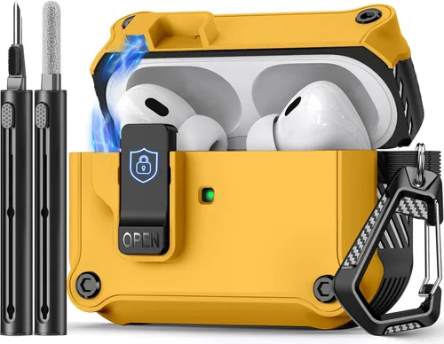 Vista 12 de Pohgelan Compatible con AirPods Pro 2ª/1ª generación, estuche con cierre magnético automático y kit de limpieza, compatible con funda Magsafe - Negro