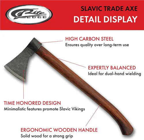 Vista 2 de SZCO Supplies - Hacha forjada a mano estilo vikingo de 16 pulgadas, hoja de acero al carbono con mango de madera, hacha de comercio eslava medieval