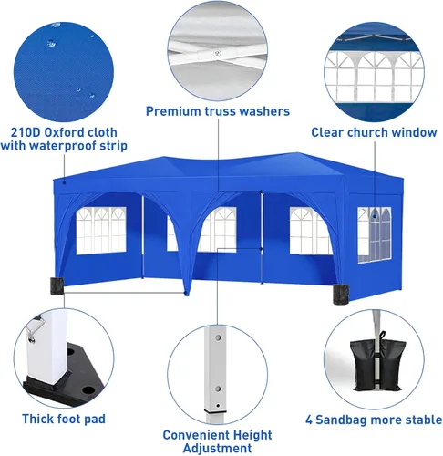 Vista 4 de Toldo desplegable de 10 x 20 pies con paredes laterales, refugio solar instantáneo comercial resistente con 4 bolsas de arena, bolsa de transporte