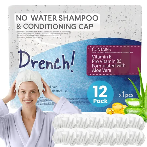Vista 8 de Drench Gorro de Lavado de Cabello Sin Agua - Gorros de Ducha Sin Agua con Champú y Acondicionador - Ayudas de Lavado Desechables Sin Enjuague