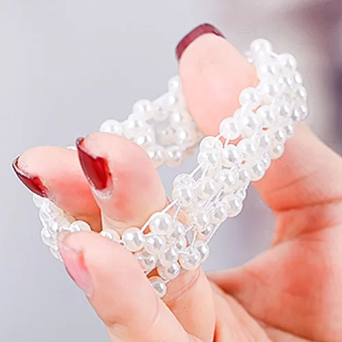 Vista 5 de KALLORY Coletero para coletero, 2 piezas de ligas elásticas para el cabello, perlas, bandas elásticas para el cabello con perlas, coleteros