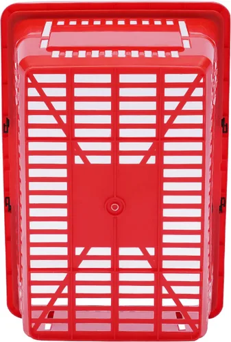 Vista 6 de Cesta de la compra, 12 cestas de compras de plástico con asas de 17 x 12 x 9 pulgadas, cestas de tienda al por menor, material de polipropileno Rojo