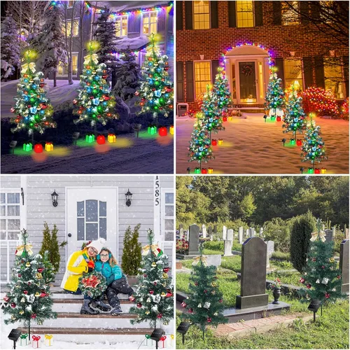 Vista 6 de Adecorty Decoraciones Solares para Árbol de Navidad Luces Exteriores Paquete de 2 con 60 LED 44 Adornos Navideños 6 Cajas de Regalo Iluminadas 8