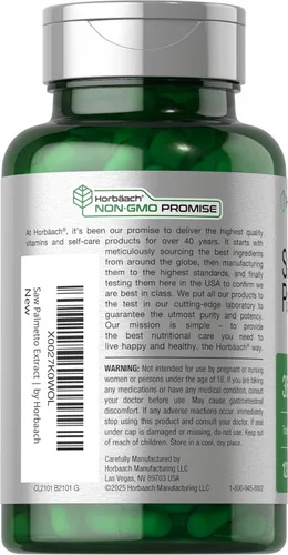 Vista 3 de Horbäach Saw Palmetto Extract 120 cápsulas Fórmula sin OMG y sin gluten de Saw Palmetto Berries