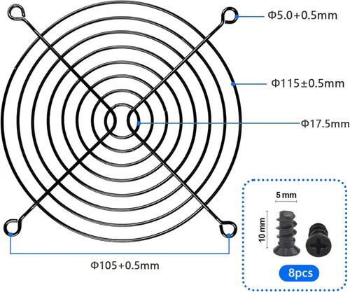 Vista 2 de Parrilla de ventilador de 4.724 in, cubierta de ventilador, protector de parrilla de ventilador negro, metal negro plateado con tornillos