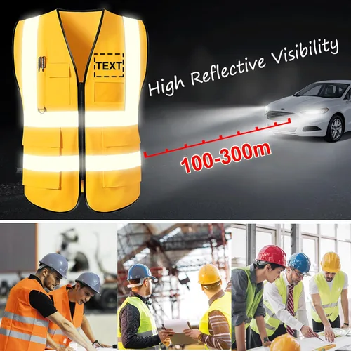 Vista 5 de Chaleco de seguridad con logotipo personalizado para hombre, chaleco de trabajo protector de alta visibilidad con reflectante