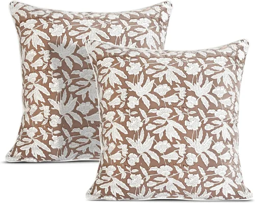 Vista 27 de Ridhi Fundas de almohada de algodón con estampado de bloques para almohadas decorativas para sala de estar, elegantes y bohemias, bonitas fundas