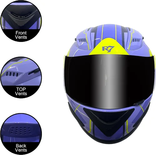 Vista 2 de KRN - Casco integral para motocicleta con visera de color negro, aprobado por DOT - Casco balaclava morado