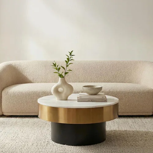 Vista 18 de Mesa de centro redonda de madera de 31.49 pulgadas con almacenamiento, mesa de centro circular acanalada de 2 niveles con tapa y estante para sala