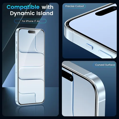 Vista 6 de Fotbor Compatible con 3 protectores de pantalla de iPhone Air con 1 juego de protector de lente de cámara, actualización 2025 9H+ vidrio templado