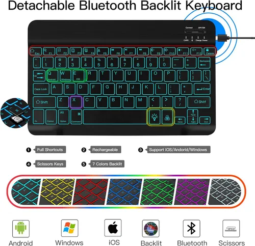 Vista 5 de JUQITECH Funda de teclado retroiluminada para Samsung-Galaxy-Tab A8 10.5 2022, funda magnética fuerte para libros, funda suave desmontable teclado