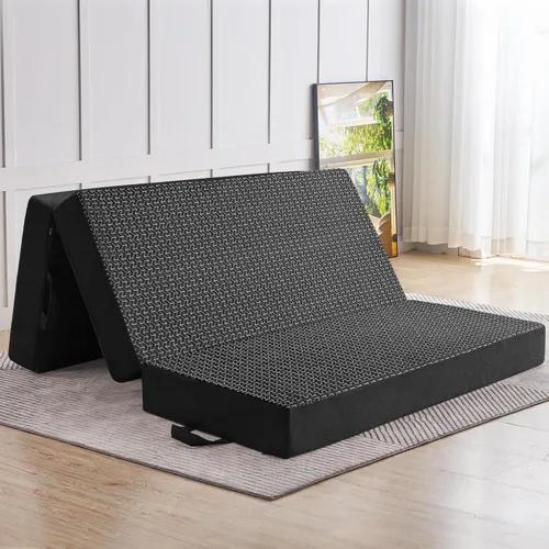 Vista 8 de Cymula - Colchón plegable Twin, cubrecolchón de espuma viscoelástica de triple pliegue de 4 pulgadas, plegable, con funda transpirable y lavable