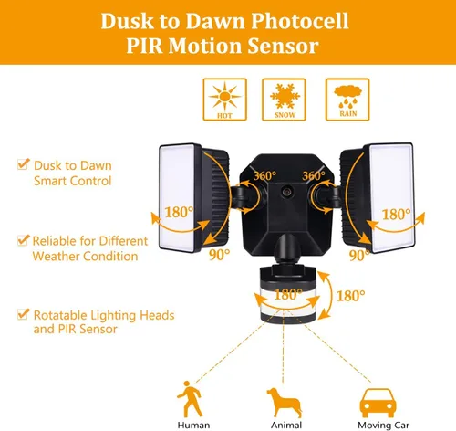 Vista 7 de EMANER Luz de inundación con sensor de movimiento, del anochecer al amanecer, luces LED de seguridad para exteriores, 5000 K, 280 W, equivalentes