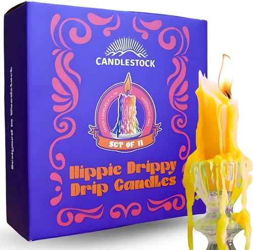 Vista 17 de Candlestock Hippie Drippy - Velas de goteo – Paquete de 11 velas cónicas de goteo – Velas de fusión de botella de vino (1 de cada color)