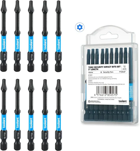 Vista 17 de ToolAnt Juego de brocas Torx de impacto de 1' (TT7-40), Cantidad 13; Juego de brocas estrella a prueba de manipulaciones, 1/4' de vástago hexagonal