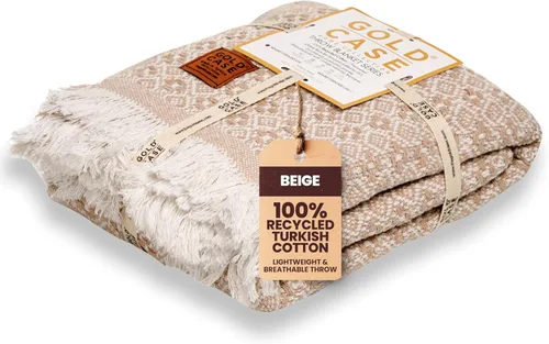 Vista 27 de Gold Case - Manta para sofá, mantas y mantas 100% algodón turco reciclado, mantas suaves Buffalo para sala de estar, manta tejida decorativa Boho