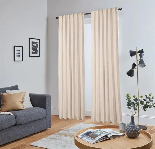 Vista 4 de Cortinas de lino natural – Juego de 2 paneles con pestaña trasera, 50 x 63 pulgadas cada uno, cortinas texturizadas con aspecto de lino para sala