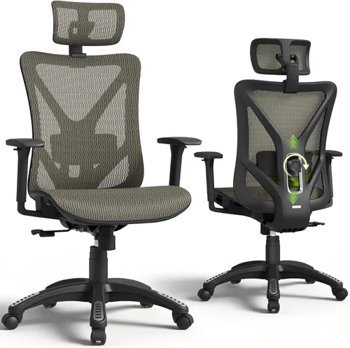 Vista 13 de ELABEST Silla de oficina de malla, silla ergonómica de escritorio para computadora, silla de tareas resistente, soporte lumbar ajustable y Beige