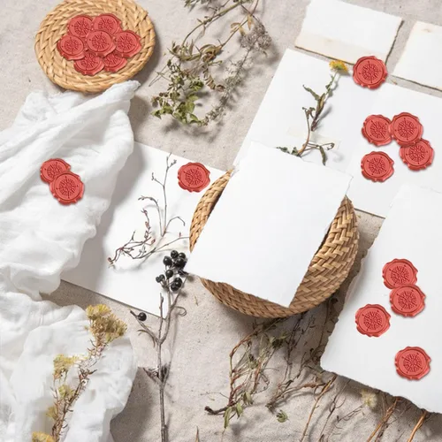 Vista 4 de CRASPIRE 50 calcomanías de sello de cera roja, brújula, autoadhesivas, sello de cera, sobre para invitación de boda, álbum de recortes, bricolaje