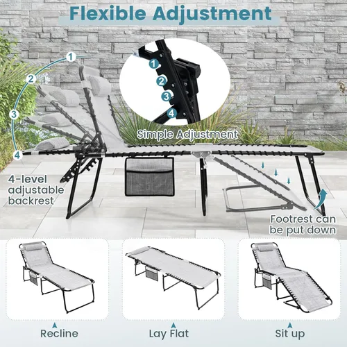 Vista 6 de Tangkula Widen - Sillón plegable y reclinable, portátil con 4 posiciones de respaldo, 2 posiciones de patas, almohada, silla de playa para tomar