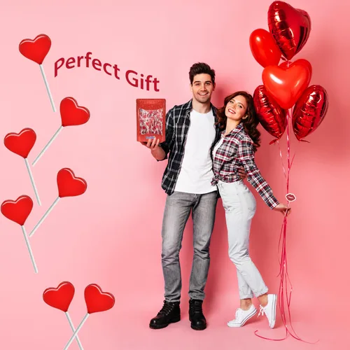 Vista 5 de Mini paletas para el día de San Valentín con forma de corazón rojo con sabor a fresa, envueltas individualmente, paletas de 0.18 oz, aprox. 40