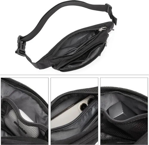 Vista 3 de CLUCI Riñoneras para mujereshombres, cuerpo cruzado, cangurera con correas ajustables, color negro