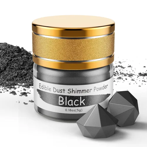 Jelife Polvo negro comestible brillante – 0.18 oz de grado alimenticio polvo brillante para pasteles, polvo metálico comestible para decoración de