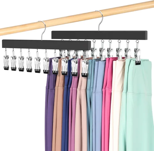 Organizador de leggings para armario, perchas para pantalones con clips con capacidad para 20 leggings, jeans, sombreros, pantalones cortos,