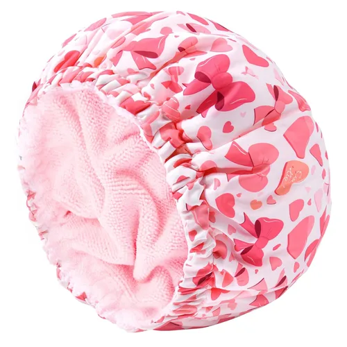 Vista 8 de Gorro de ducha para mujer, gorro de baño negro, reversible, grande, impermeable, ajustable, forro de rizo y banda elástica, dobladillo elástico