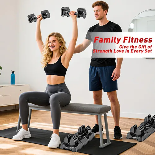 Vista 6 de Juego de mancuernas ajustables de 25/55 libras, mancuernas con mango de metal antideslizante para ejercicio y fitness, ajuste rápido