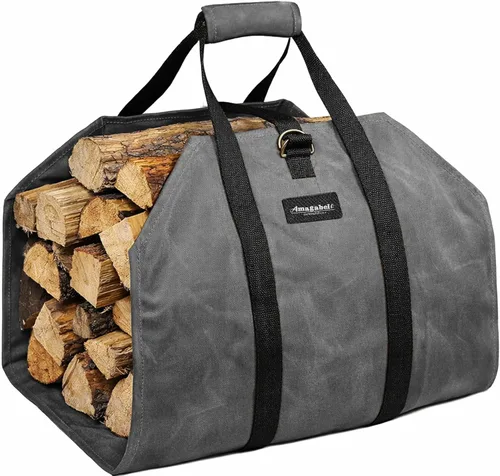 Vista 10 de Amagabeli - Bolsa de transporte de leña encerada, bolsa de transporte resistente para chimenea de leña grande con asas para camping, soporte