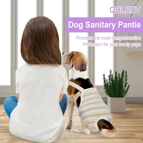 Vista 5 de QBLEEV Pañales para perras, bragas sanitarias lavables con tirantes ajustables, pañales reutilizables para perros machos y hembras en celo, bragas
