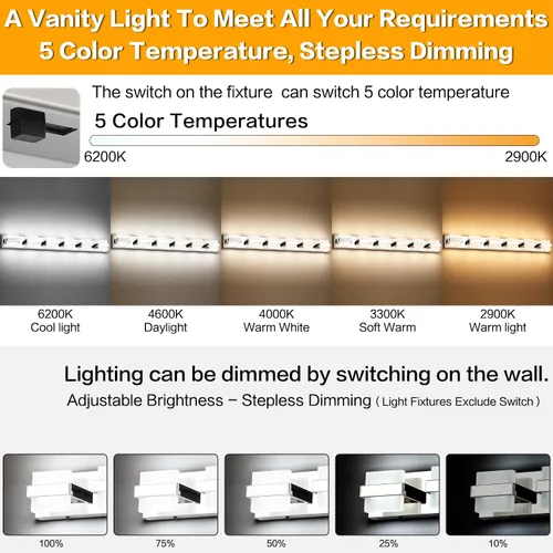 Vista 2 de SOLFART 6 luces ajustables negras para tocador de baño, modernas lámparas LED de tocador, accesorios de iluminación de baño para espejo de 41
