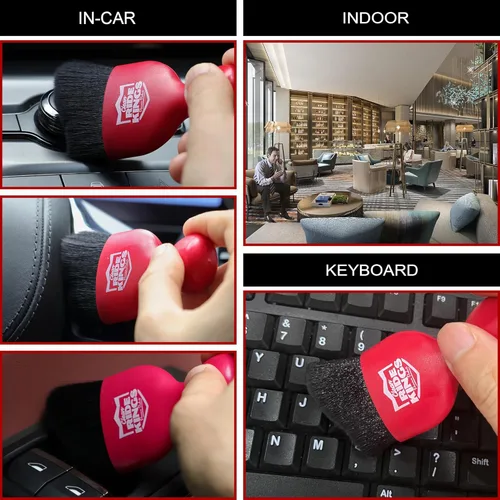 Vista 6 de Paquete de 2 cepillos para interior de automóvil, color rojo, paquete de 1 cepillo de detallado de automóvil rojo, sin arañazos, extra suave