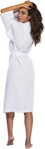 Vista 4 de Turquaz Linen Lightweight Long Waffle Kimono Unisex Spa Robes For Women And Men