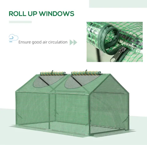 Vista 4 de Outsunny Mini invernadero portátil de 4 x 2 x 2 pies, pequeña casa verde con cubierta de polietileno, ventanas enrollables con cremallera