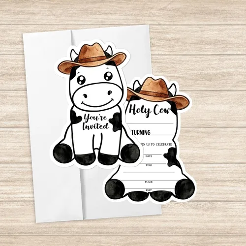 Vista 17 de 20 juegos de invitaciones para fiesta de cumpleaños de vaquera Yee Haw con sobres, bola disco occidental de doble cara impresa, tarjetas