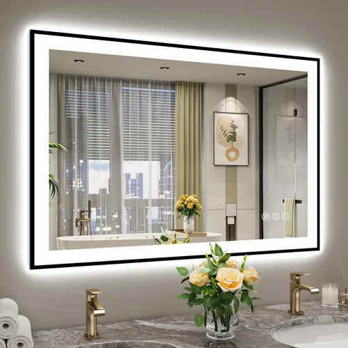Vista 29 de Espejo de baño LED de 20 x 30 pulgadas con luces delanteras y retroiluminadas, espejo de tocador iluminado para pared de baño con 3