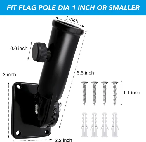 Vista 7 de HOOPLE Soporte para asta de bandera para casa exterior, soporte de poste de bandera ajustable, soporte de bandera de metal para exterior, soporte