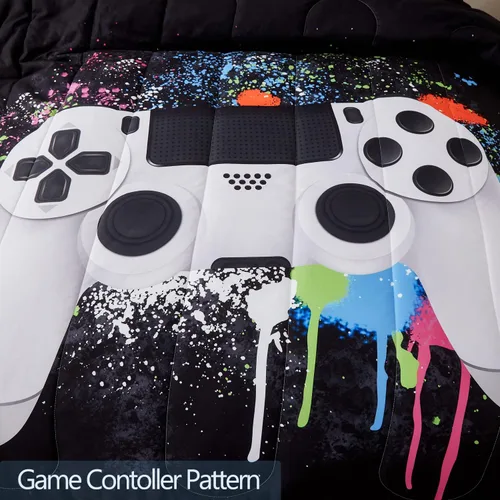 Vista 3 de akkialla Conjunto de ropa de cama con estampado de videojuegos de 3 piezas para niños y adolescentes, juego de ropa de cama de microfibra suave