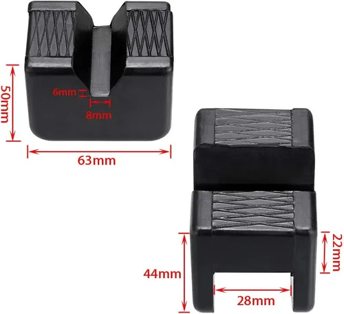 Vista 4 de Skelang Paquete de 2 adaptadores de almohadilla de goma ranurados universales para soporte de gato, protector de soldaduras de pellizco de riel