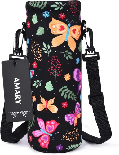 Vista 33 de AMARY Bolsa de neopreno para botella de agua de 33.8 fl oz con correa ajustable para el hombro, cubierta aislada para botellas de acero Aves