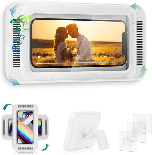 Soporte para teléfono de ducha mejorado resistente al agua con orificio para altavoz, pantalla táctil, soporte para teléfono de ducha, estuche de