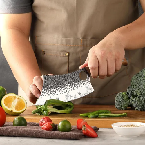 Vista 8 de Juego de cuchillos de carnicero de 3 piezas, forjado a mano, cuchillo vikingo, mango de madera, perfecto para el hogar, barbacoa, camping