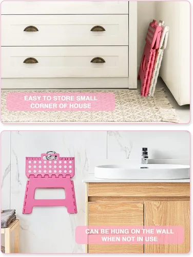 Vista 80 de Dyforce Taburete plegable de 9 pulgadas, taburete para niños, taburetes resistentes para adultos, taburetes de pie compactos, taburetes ligeros