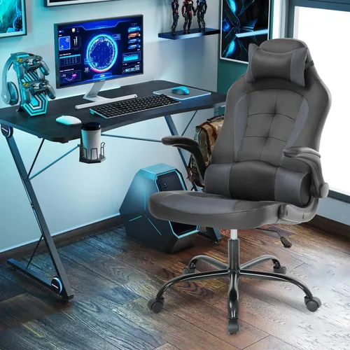 Vista 29 de BLKMTY Silla de juegos de PC, silla de escritorio ergonómica de masaje, sillas de carreras de piel sintética ajustable con soporte lumbar, Blanco