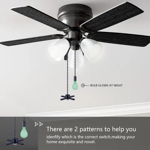 Vista 3 de Black Ceiling Fan Pull Chain Set, 2Pack 3mm Diameter Beaded Fluorescent Decorative Pendant Extension, 12in Lighting & Fan Chain Extender with